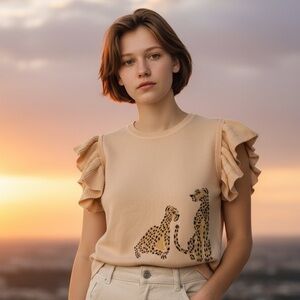 Entro Cream Sweater with Cheetah Design